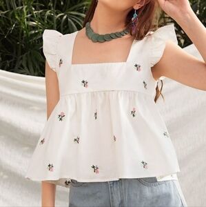 Cream Floral Embroidered Top